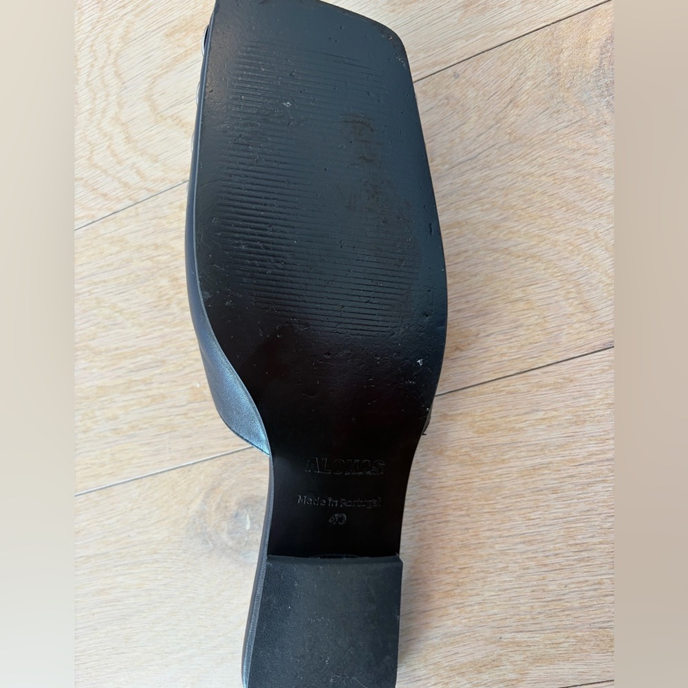 ALOHAS Black Leather Mules with Silver Accents - Picture 3 of 3